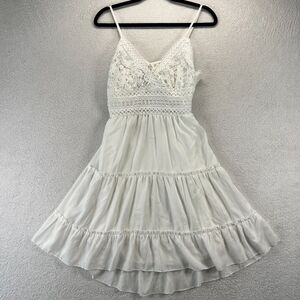 ECOWISH Dress Small Spaghetti Strap Bowknot Lace Open Back Crochet Mini Boho